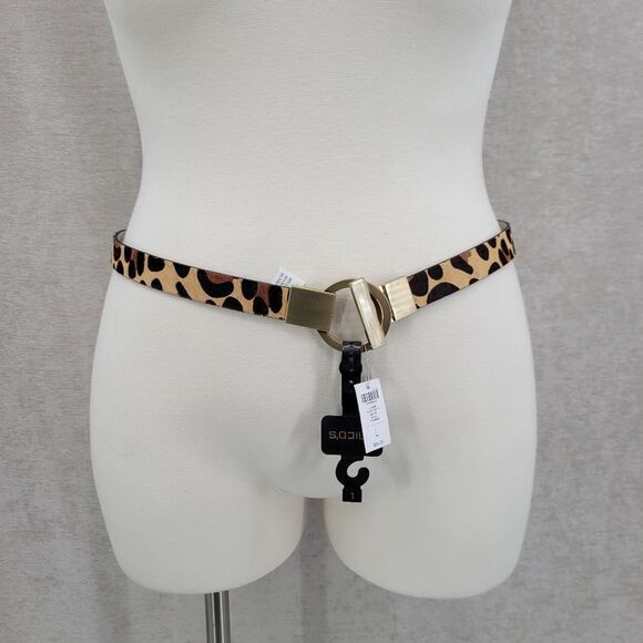 Chico's Belt Leopard Pony Hair Dyed Calf Hair Hook and Circle Toggle Closure NEW - Picture 1 of 12